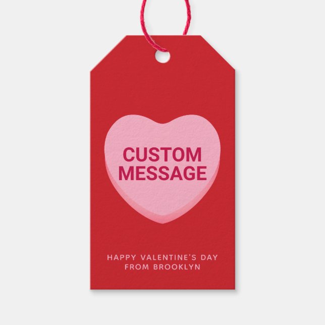 Meddelandekonversationshjärta för Cute Red rosa an Presentetikett (Framsidan)