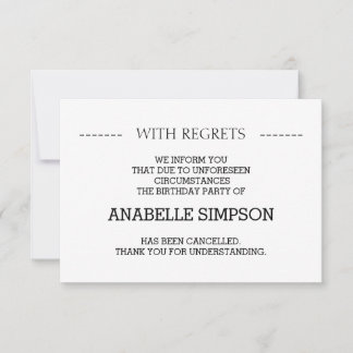 Meddelandekort för annullering av födelsedagsfest meddelande