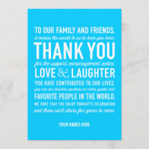 Meddelandekort för bröllopsmottagning, Tack