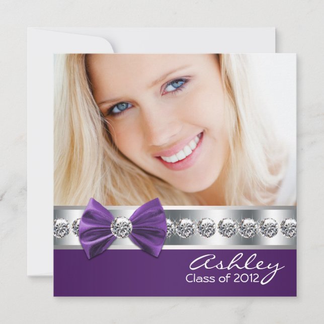 Meddelanden om flickors Lila Photo Graudation Inbjudningar (Framsida)