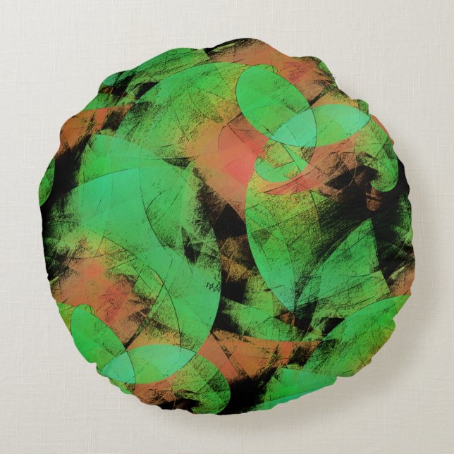 Meddelandeöverlappande texturerad lax grönt spiral rund kudde (Baksidan)