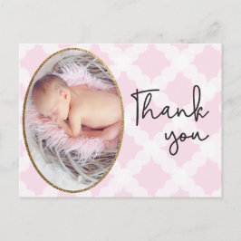 Meddelandet om Tack Rosa Baby Photo Birth Vykort