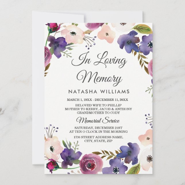 Meddelandetjänst för blommigtens krandning inbjudningar (Framsida)