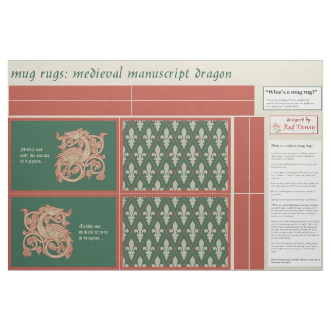 "Meddle Not" Dragon DIY Mugg Matta Tyg (Fat Quarter)