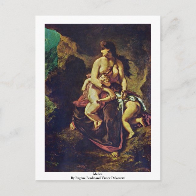 Medea av den Eugène Ferdinand victoren Delacroix Vykort (Framsida)
