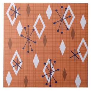 Medel Century Diamonds Starbursts Burnt Orange Kakelplatta