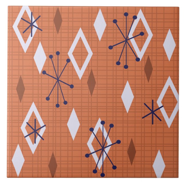 Medel Century Diamonds Starbursts Burnt Orange Kakelplatta (Framsidan)