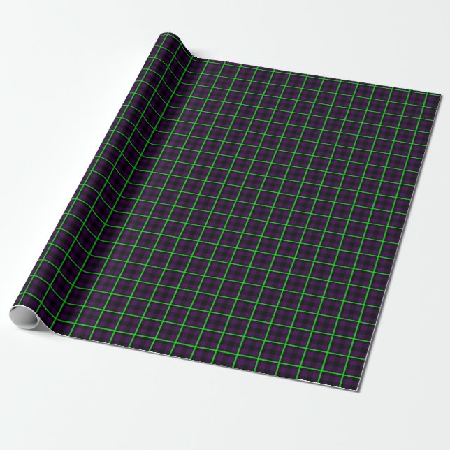 Medel Lila och Neon Grönt Tartan 01 Presentpapper (Utrullad)