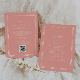 MEDEL Minimal  Peach Coral QR-kod Bröllop Inbjudningar