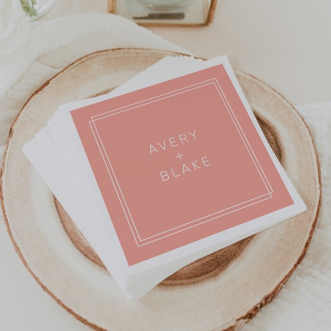 MEDEL Minimal  Peach Soft Coral Bröllop Pappersservett (AVERY Minimal Blush Peach Soft Coral Wedding Napkins)