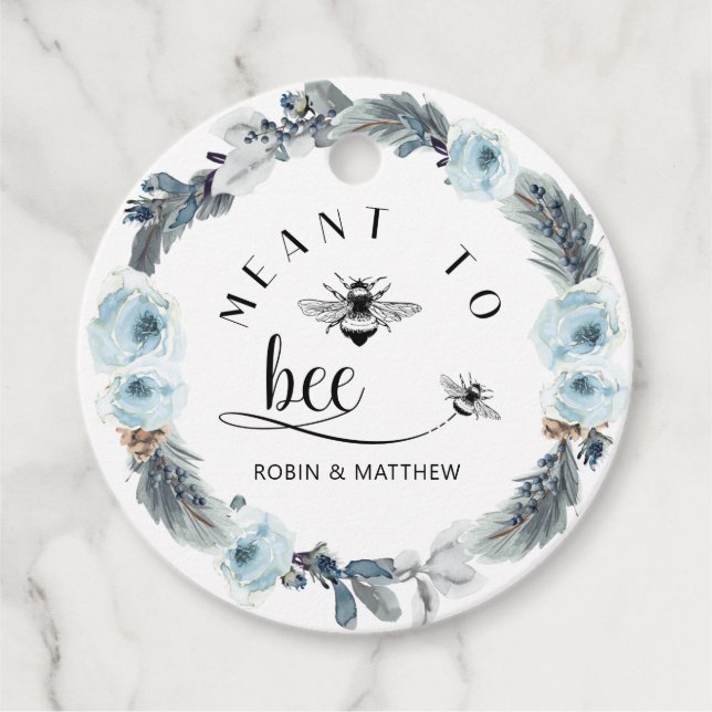 Medel till Bee, Dusty Blue Honungsbröllopsförmån Gåvor Etiketter (Framsida)