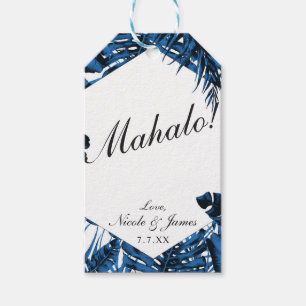 Medelblå Denim Tropiska Palmblad Bröllop Presentetikett
