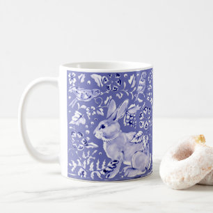 Medelblå kanin Bird Blommigt Asian Art Deco Löv Kaffemugg