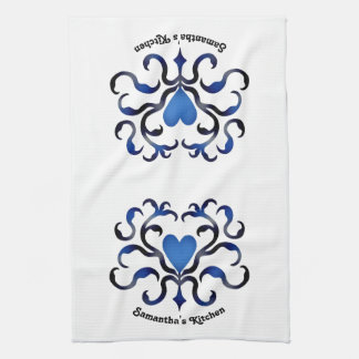 Medelblått hjärta kökshandduk