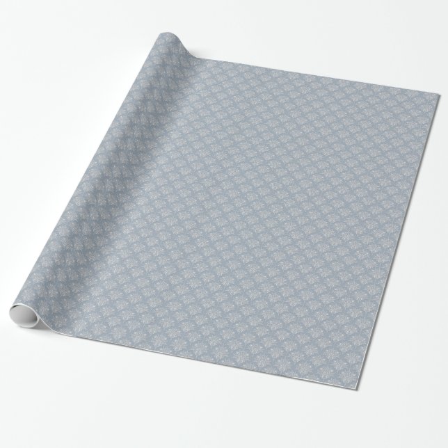 Medelgrå Blå och Vit Damastmönster Presentpapper (Utrullad)