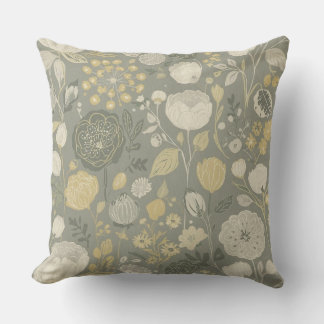 Medelgrå Smör Gul Kräm Modern Blomma Kudde