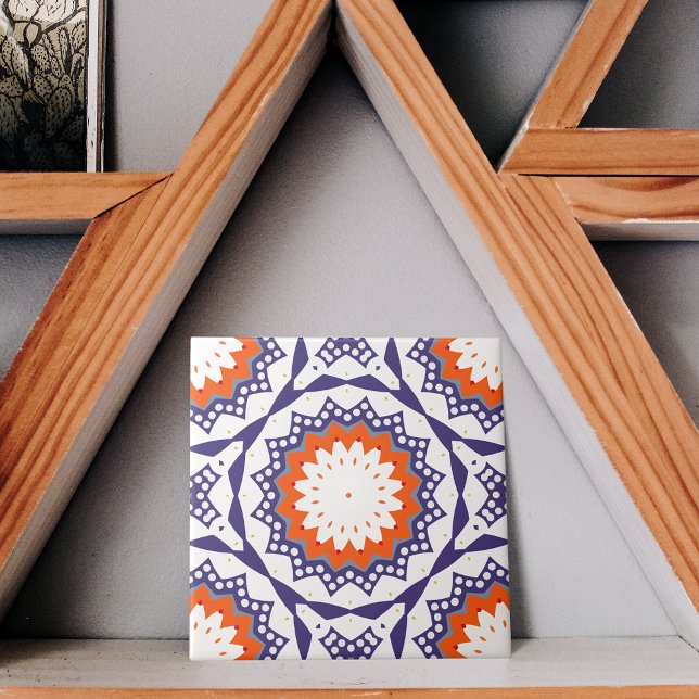 Medelhavet Azulejo Blue White och Orange Mosaic Kakelplatta (Skapare uppladdad)