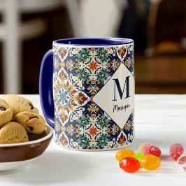 Medelhavet azulejo turkiska plattor monogram mugg