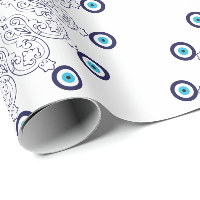 Medelhavet Blue Aqua Evil Öga Mandala Mönster Presentpapper (Rullad Hörn)