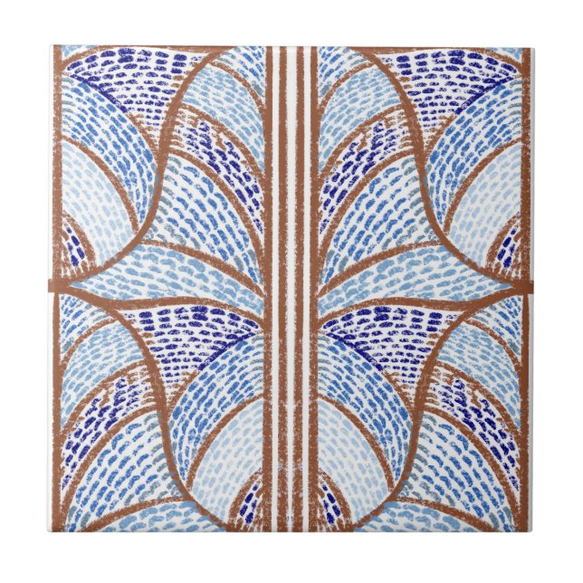 Medelhavet Blue. & Terracotta Mosaic Mönster Kakelplatta (Framsidan)