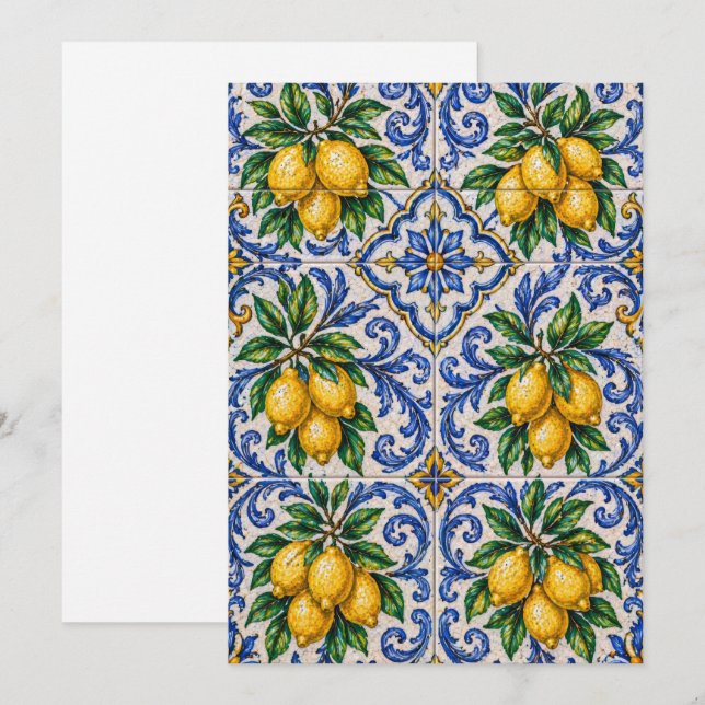Medelhavet Citron Azulejo Kakel Inbjudningar (Fram/baksida)