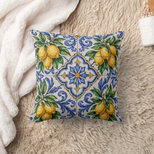 Medelhavet Citron Azulejo Kakel Kudde (Filt)