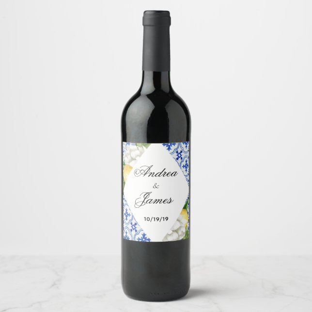 Medelhavet Citron Bröllop Vinflaska Etikett (Framsida)