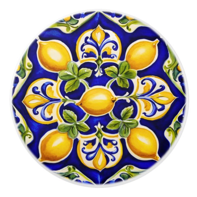 Medelhavet Citron Keramisk Platta Knopp (Framsidan)