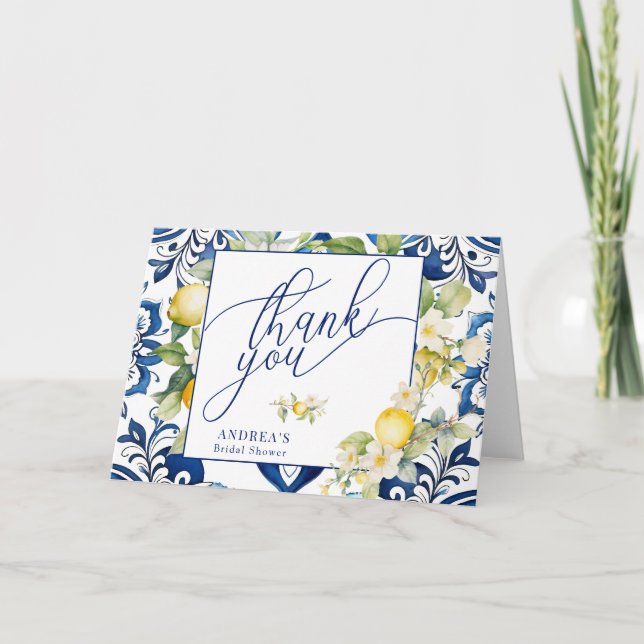 Medelhavet Citrus Citron Bröllopsdusch Tack Kort (Framsida)