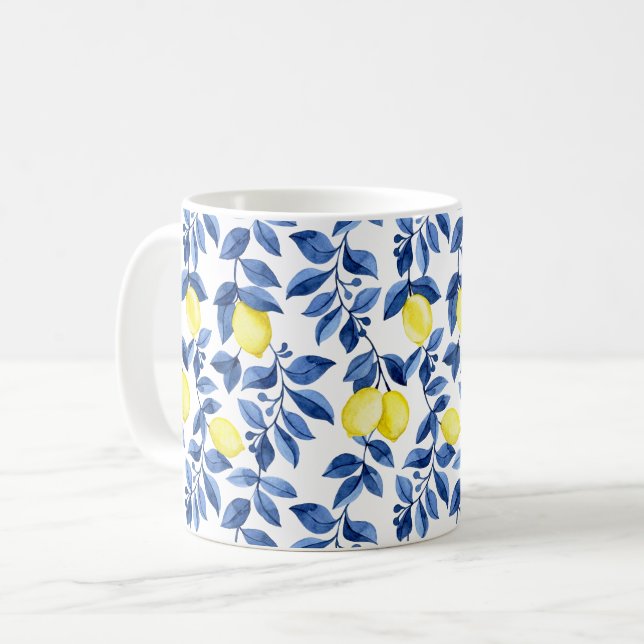 Medelhavet Citrus Citron mönster Kaffemugg (Framsida vänster)