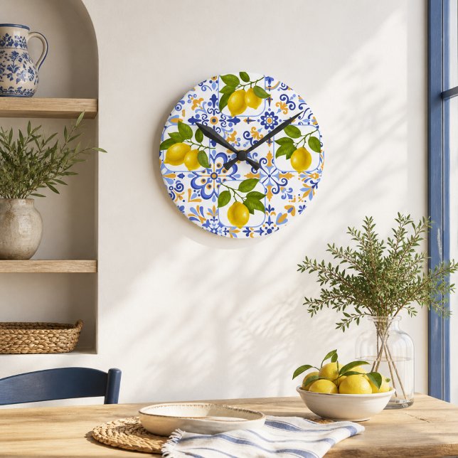 Medelhavet Citrus Citronmönster Rund Klocka (Skapare uppladdad)