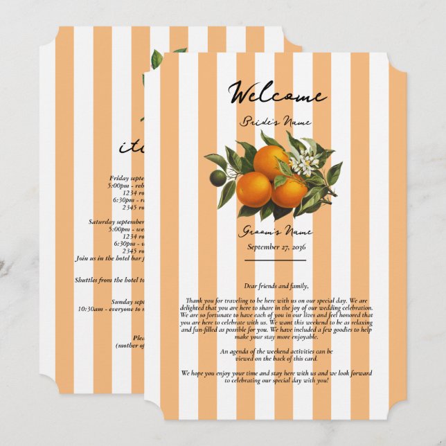 Medelhavet Citrus Orange Bröllopsprogram Program (Fram/baksida)