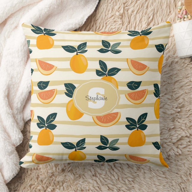 Medelhavet Citrus & Rosa Grapefrukt Ränder Kudde (Filt)