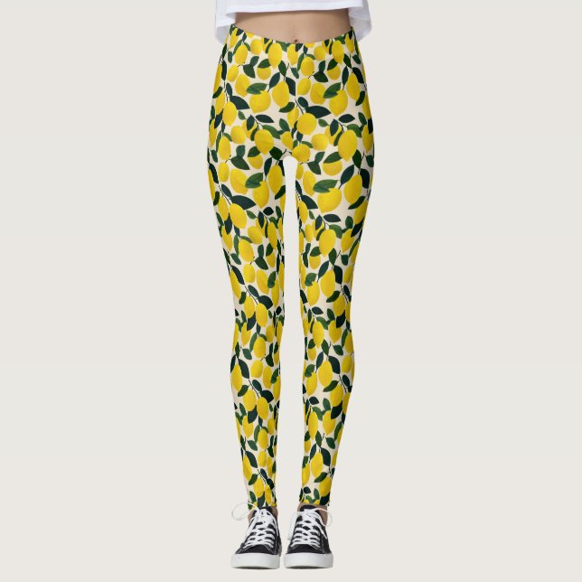 Medelhavet Citrusfrukt Citroner Mönster Sommar  Leggings (Framsida)