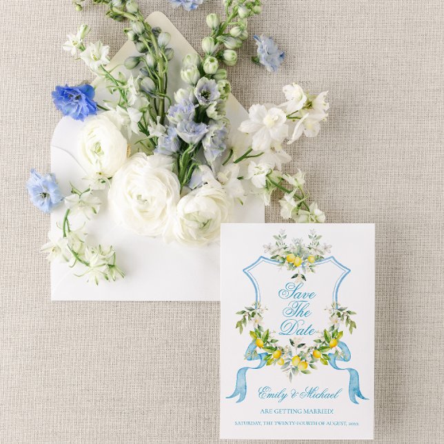 Medelhavet Foto/Crest Bröllop Spara datumet Inbjudningar (Skapare uppladdad)