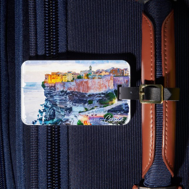 Medelhavet Korsika Frankrike Elegant Watercolor Bagagebricka (Framsida Insitu 4)