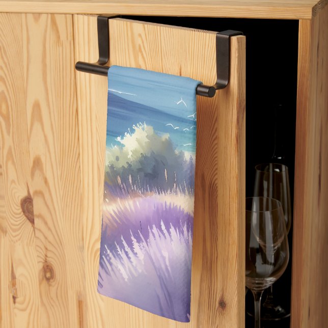 Medelhavet Lavender Kusten med segelbåtar Kökshandduk (Thirds Fold)