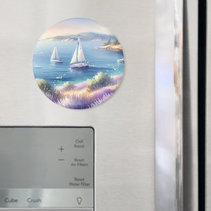 Medelhavet Lavender Kusten med segelbåtar Magnet