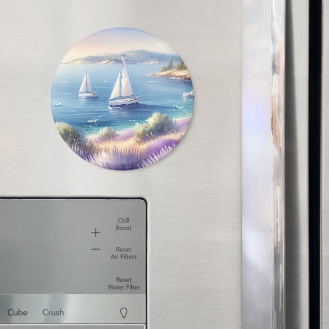 Medelhavet Lavender Kusten med segelbåtar Magnet (In Situ (Fridge))