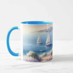 Medelhavet Lavender Kusten med segelbåtar Mugg