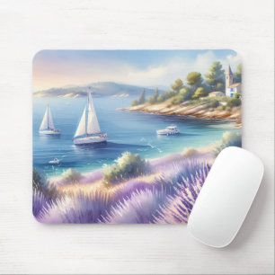 Medelhavet Lavender Kusten med segelbåtar Musmatta