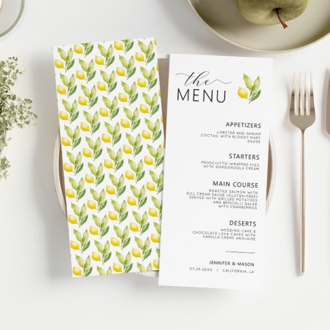 Medelhavet Lemon Botanical Bröllop Menu (Skapare uppladdad)