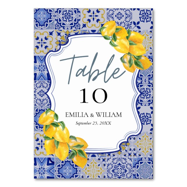 Medelhavet Lemon Bröllop Bordsnummer (Framsidan)