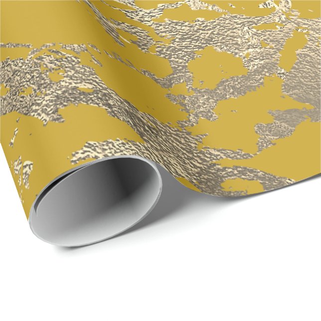 Medelhavet Lemon Foxier Guld Marble Shiny Glam Presentpapper (Rullad Hörn)