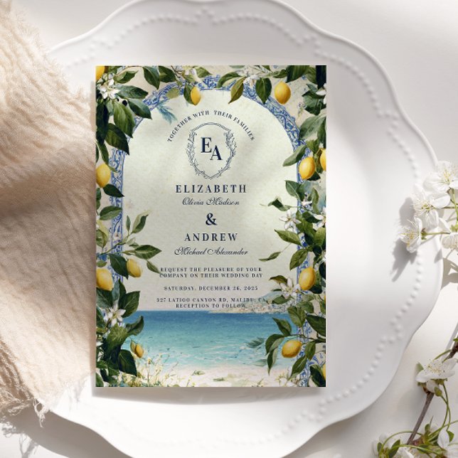Medelhavet Lemon och Greenery Bröllop Inbjudningar (Skapare uppladdad)