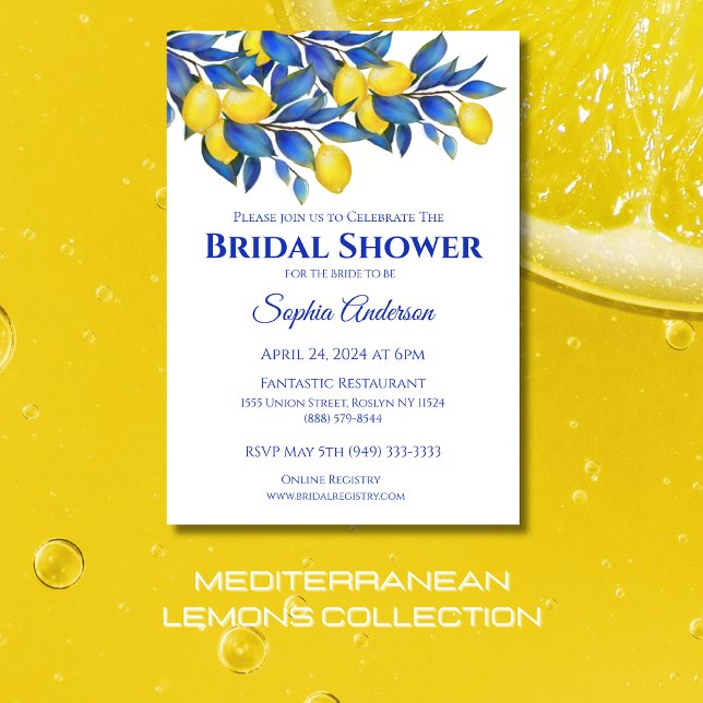 Medelhavet-Lemons- Möhippa- Inbjudningar (Mediterranean Lemons Collection-Bridal Shower-Italy-Yellow and Blue- Citrus)