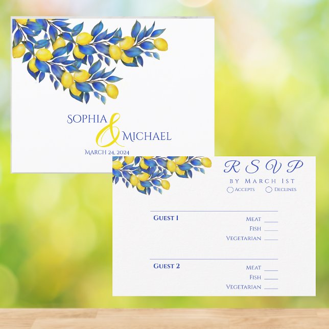Medelhavet-Lemons-OSA-Bröllop-Medelhavet OSA Kort (Mediterranean-Lemons-RSVP-Wedding- RSVP Card)