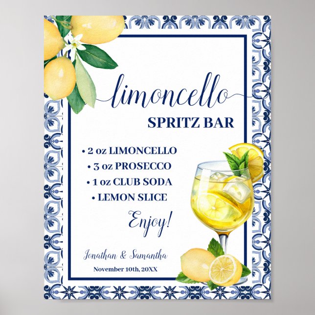 Medelhavet Limoncello Spritz Bar Bröllopsdusch Poster (Framsidan)