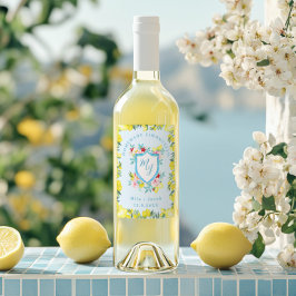 Medelhavet Monogram Vapensköld Bröllop Limoncello Vinflaska Etikett