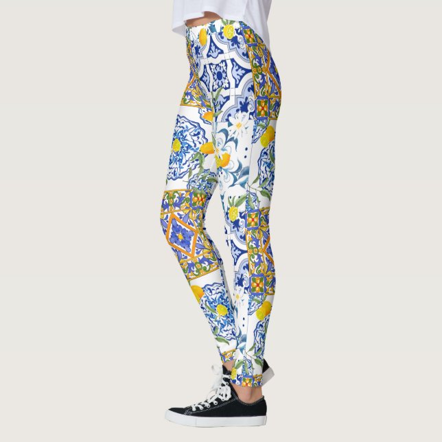 Medelhavet,sicilianska plattor,citroner   leggings (Vänster)